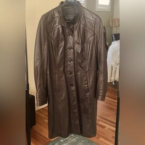 Boutique of Leathers Women’s genuine leather high collar long trench coat